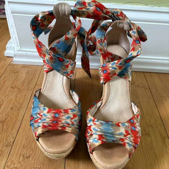 UGG Lucianna Santorini Ikat Silk Straps Jute Wedge Sandals Heels US 8 - Picture 1 of 4